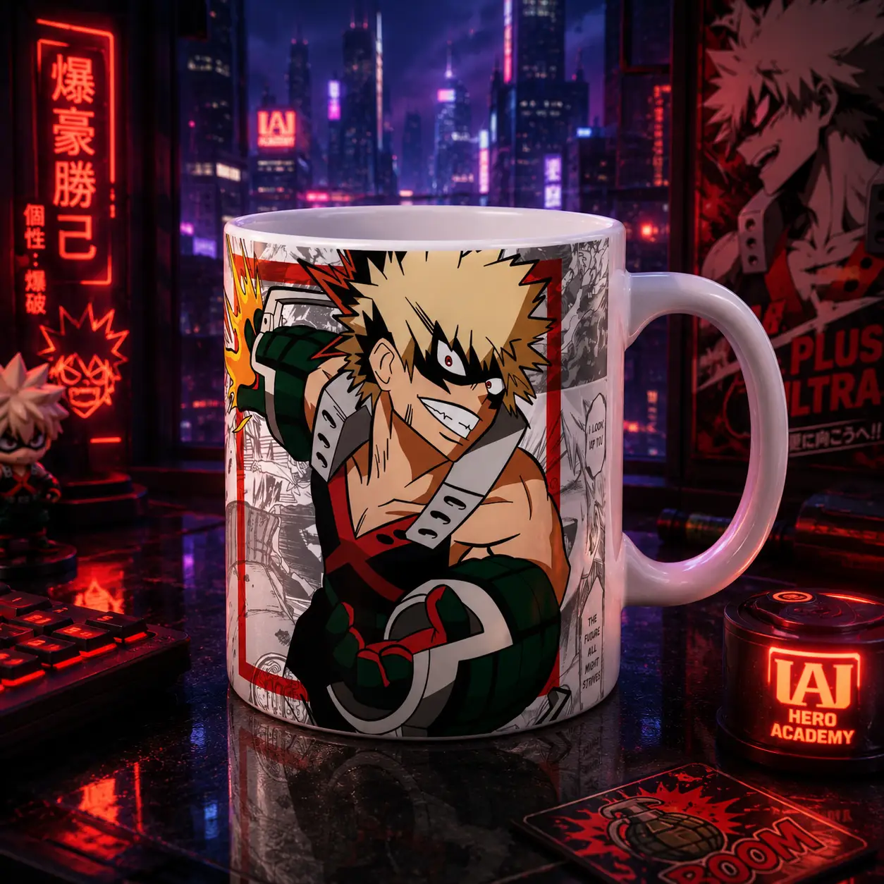 Taza anime héroe explosivo — estilo fan art
