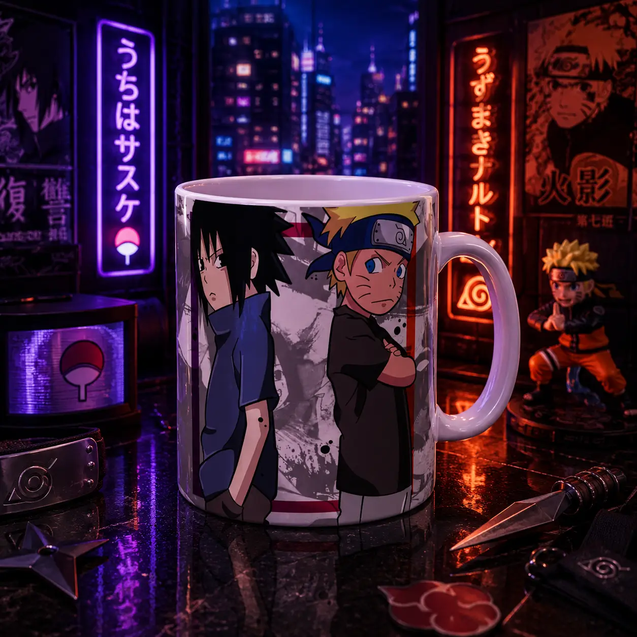 Taza anime rivales legendarios — dúo ninja épico