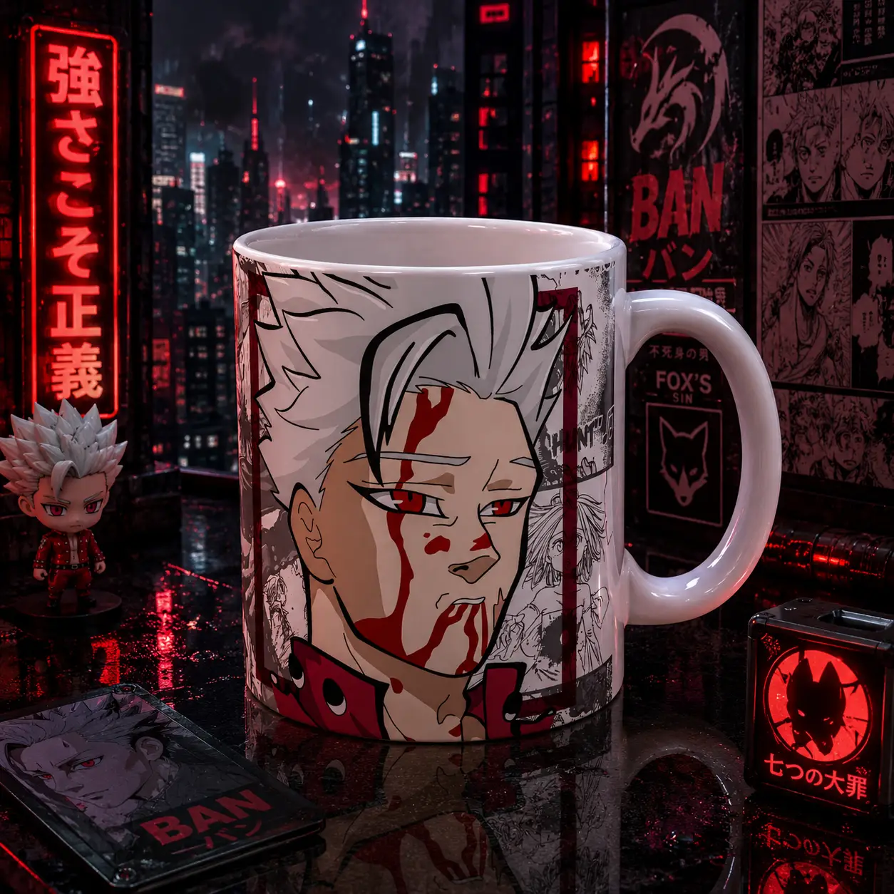 Taza anime guerrero inmortal — fan art fantasía oscura