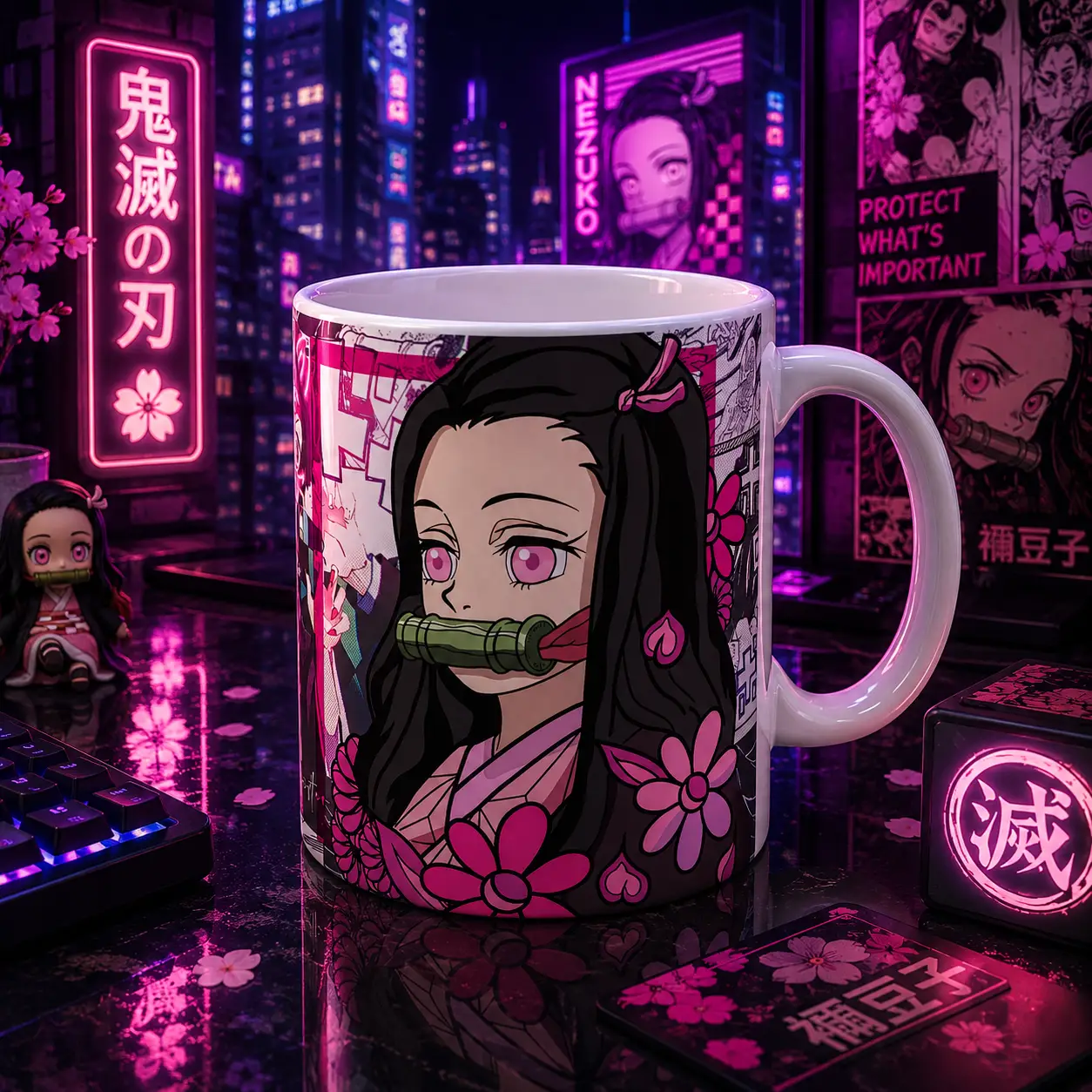 Taza anime cazadora de demonios kawaii — fan art