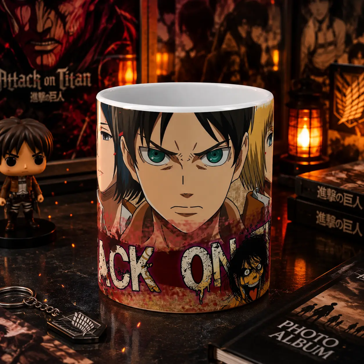 Eren Taza anime del cuerpo de exploración de cerámica con diseño inspirado en exploradores